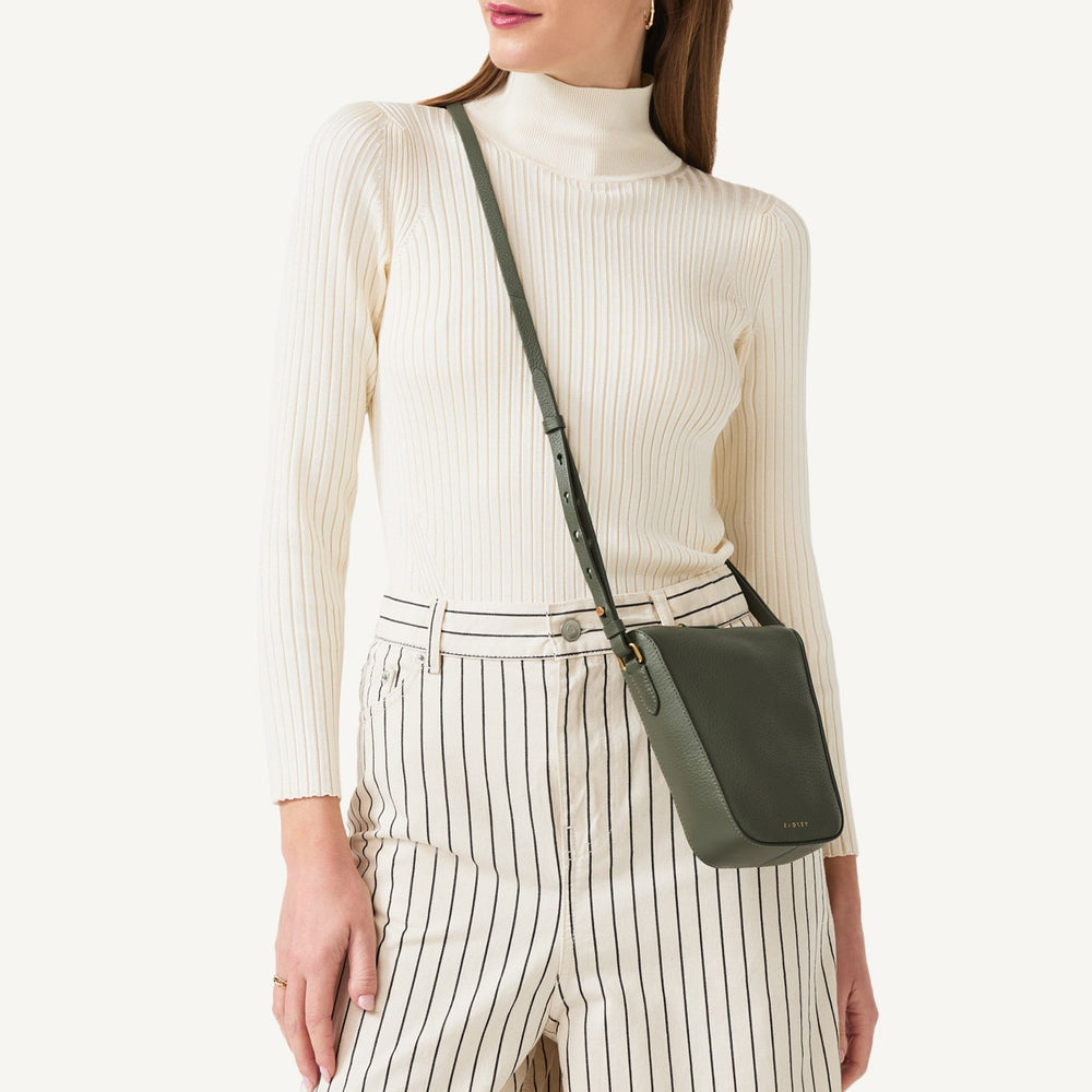 Oak Street Leather Medium Phone Crossbody in Dark Olive - 110232