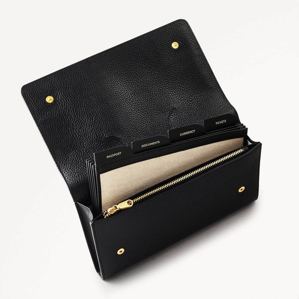 The Rathbone Leather Flapover Travel Wallet in Black - 110249