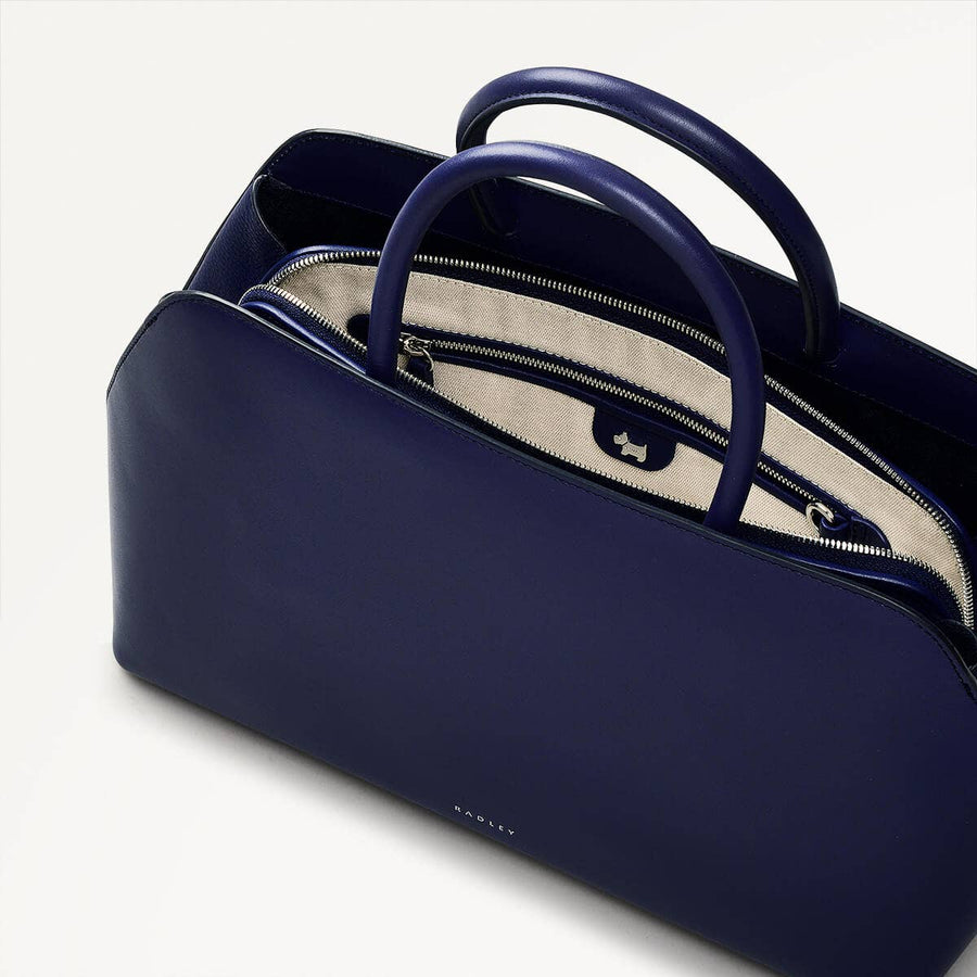 Liverpool Street Leather Medium Ziptop Satchel Bag in Evenfall - 110282