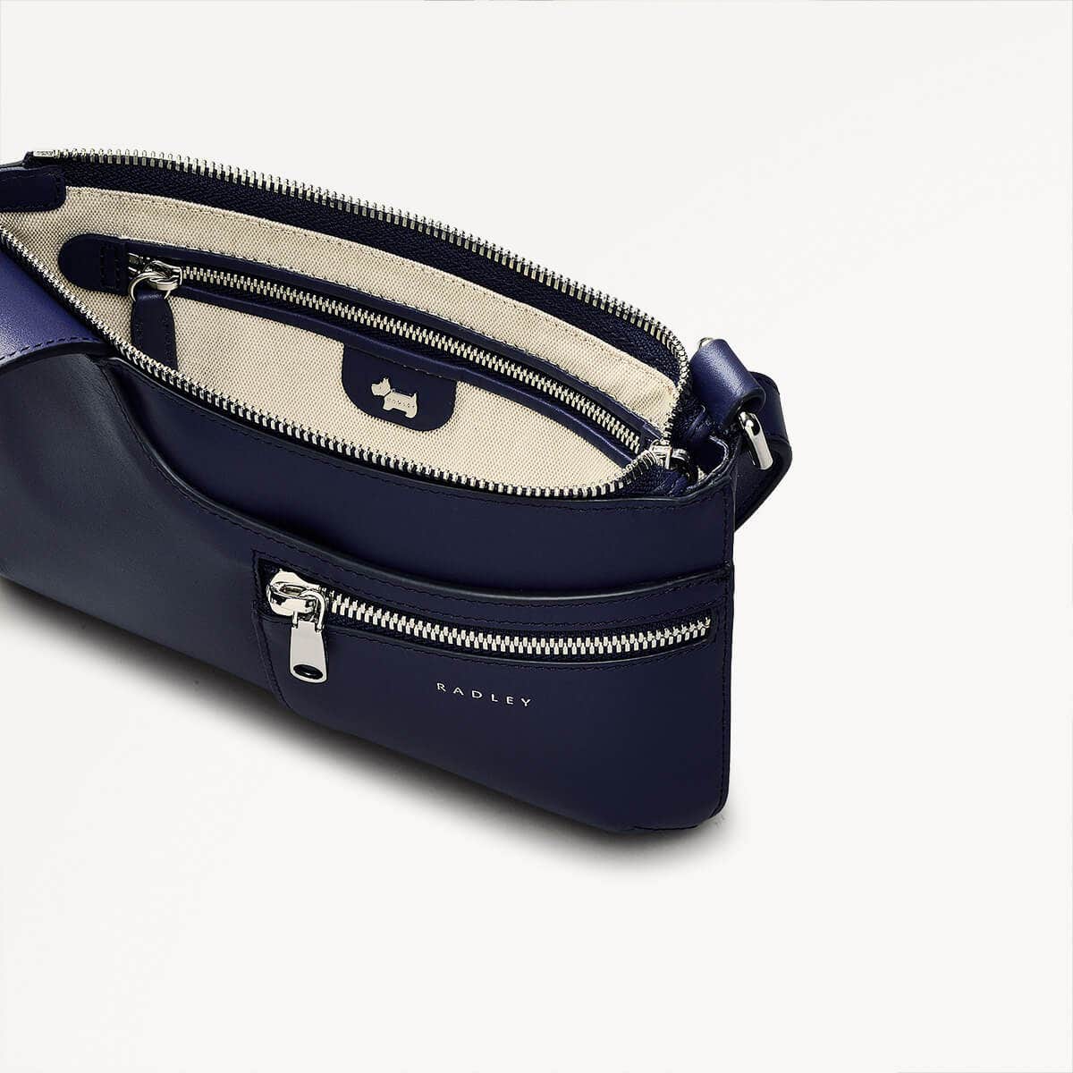Pockets Leather Mini Ziptop Crossbody Bag in Evenfall - 110284