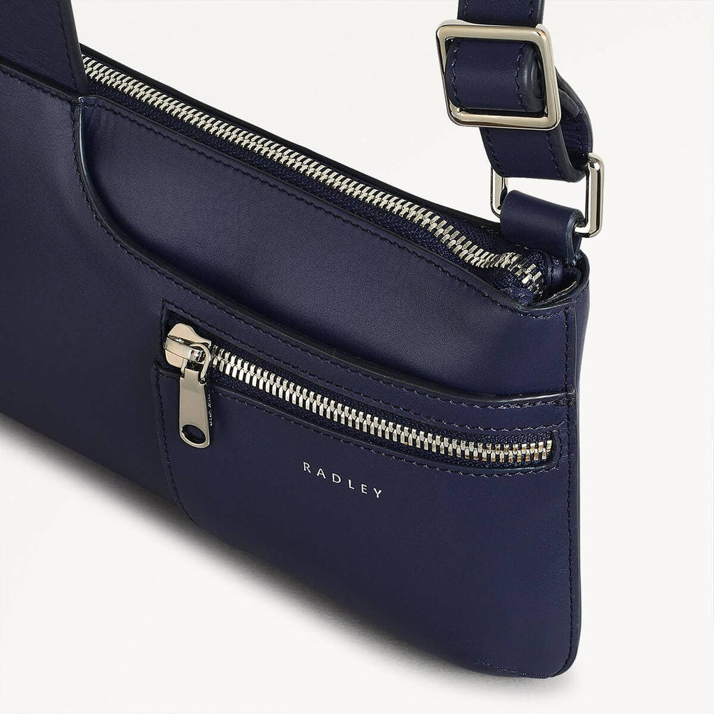 Pockets Leather Mini Ziptop Crossbody Bag in Evenfall - 110284