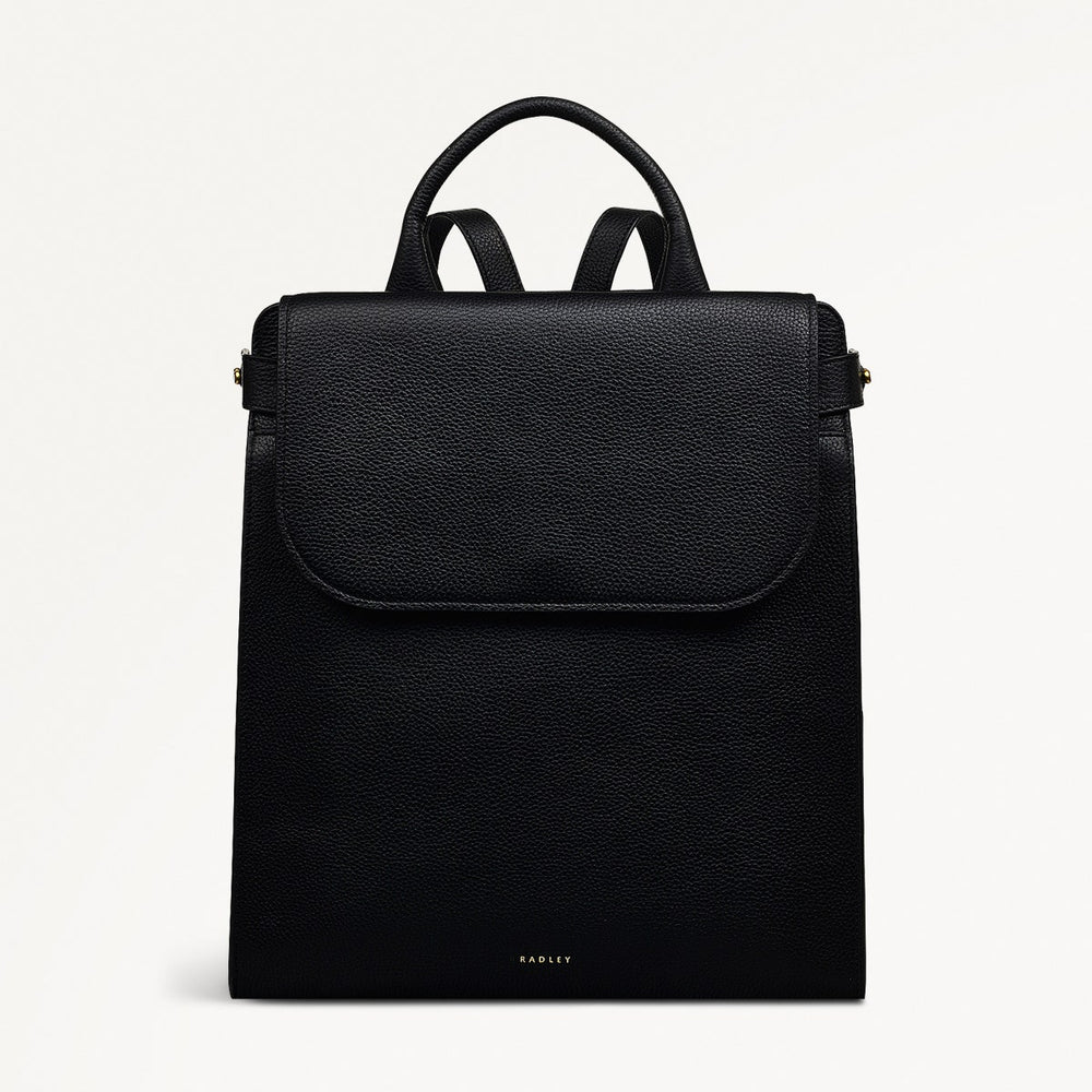Black Leather Flapover Backpack | The Rathbone SS25