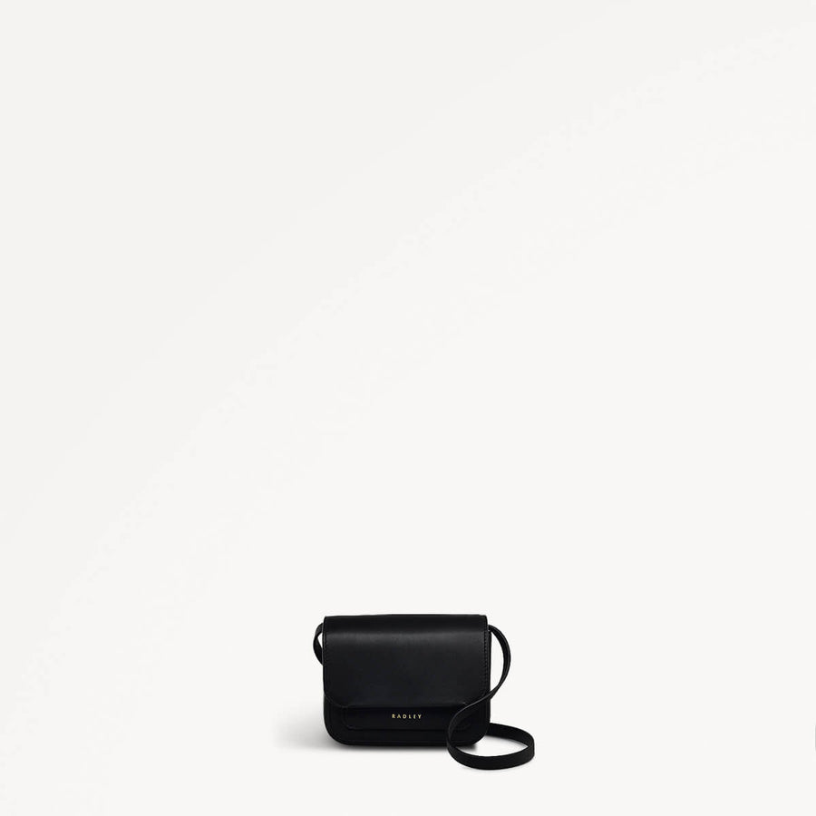 Trinity Square Leather Mini Flapover Crossbody Bag in Black - 110293