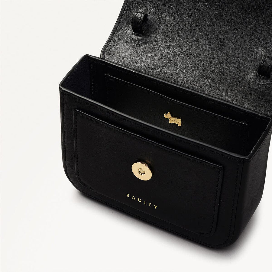 Trinity Square Leather Mini Flapover Crossbody Bag in Black - 110293