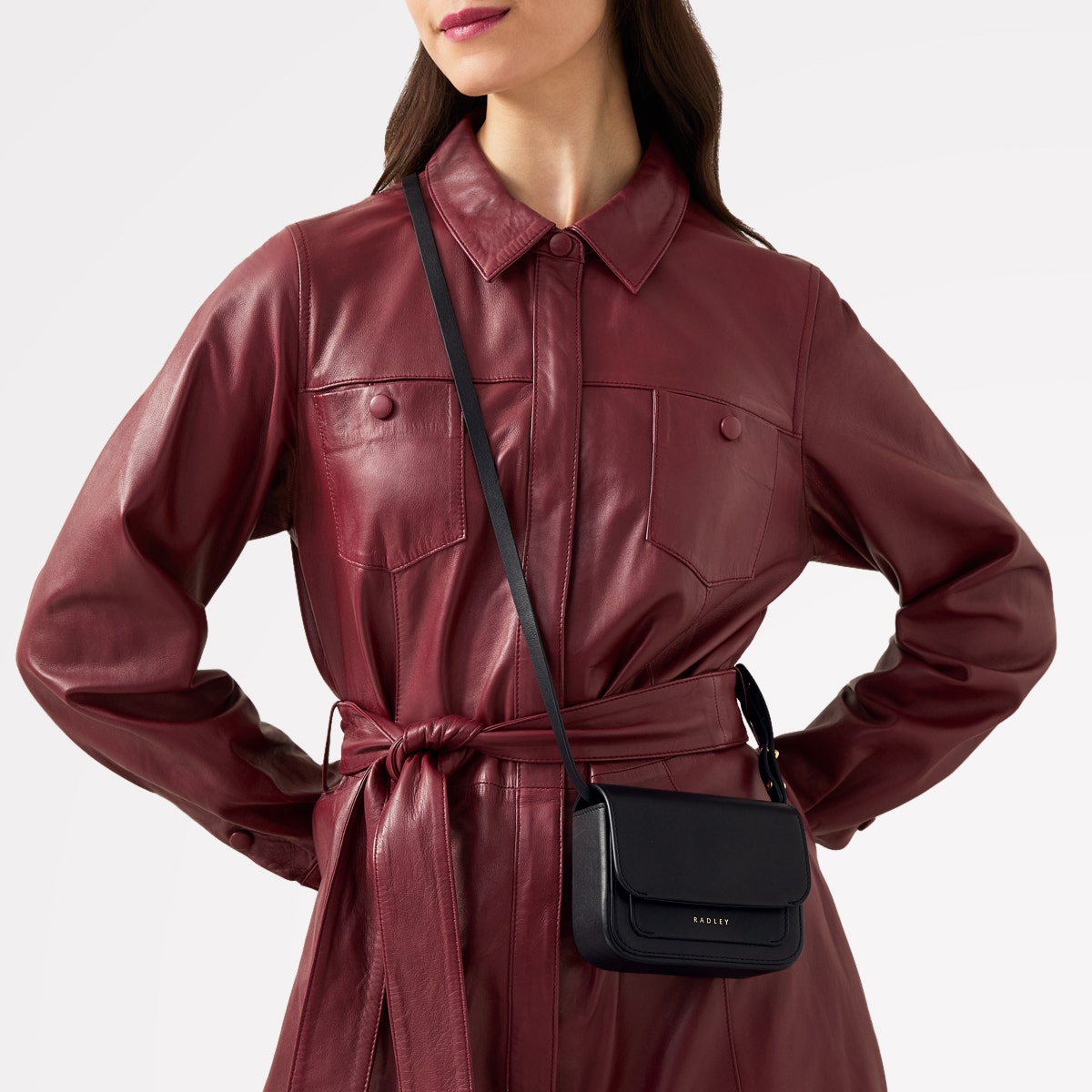 Trinity Square Leather Mini Flapover Crossbody Bag in Black - 110293