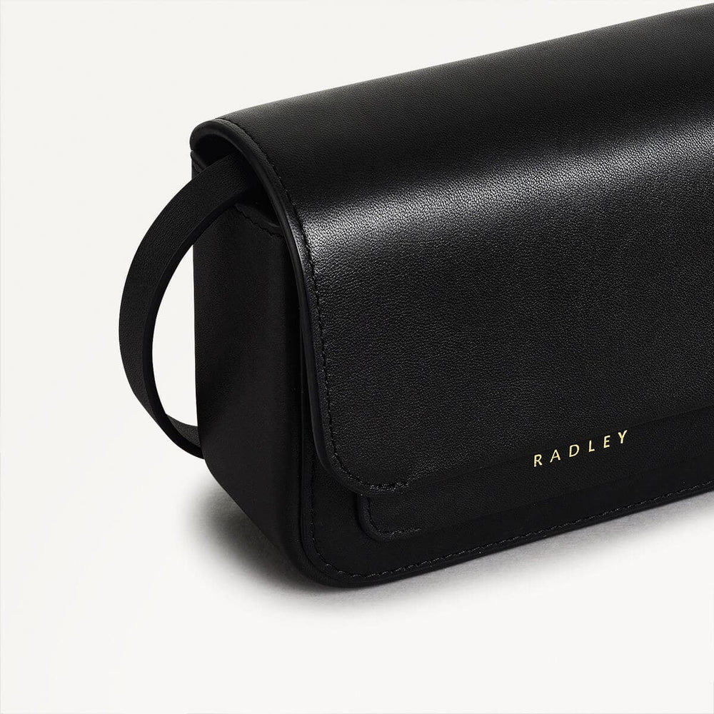 Trinity Square Leather Mini Flapover Crossbody Bag in Black - 110293