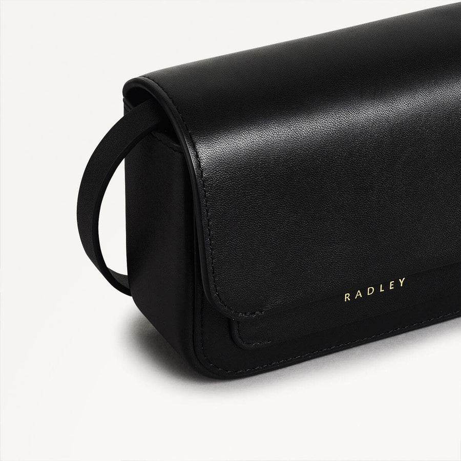 Trinity Square Leather Mini Flapover Crossbody Bag in Black - 110293