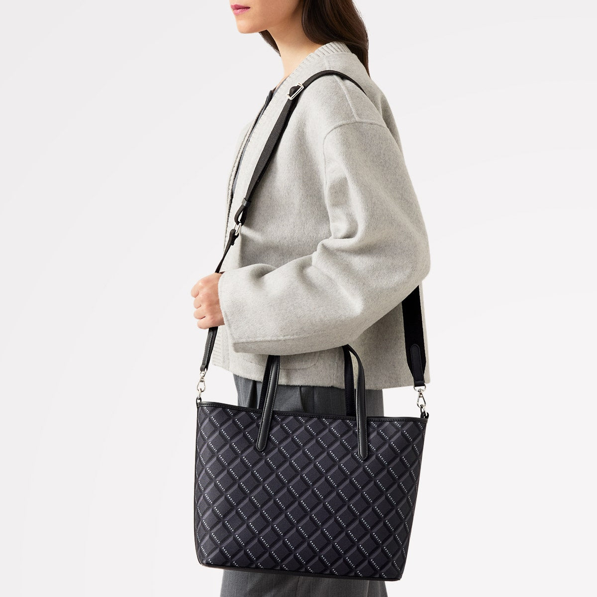 Southwell Gardens Fabric Open Top Satchel Bag in Black - 110295