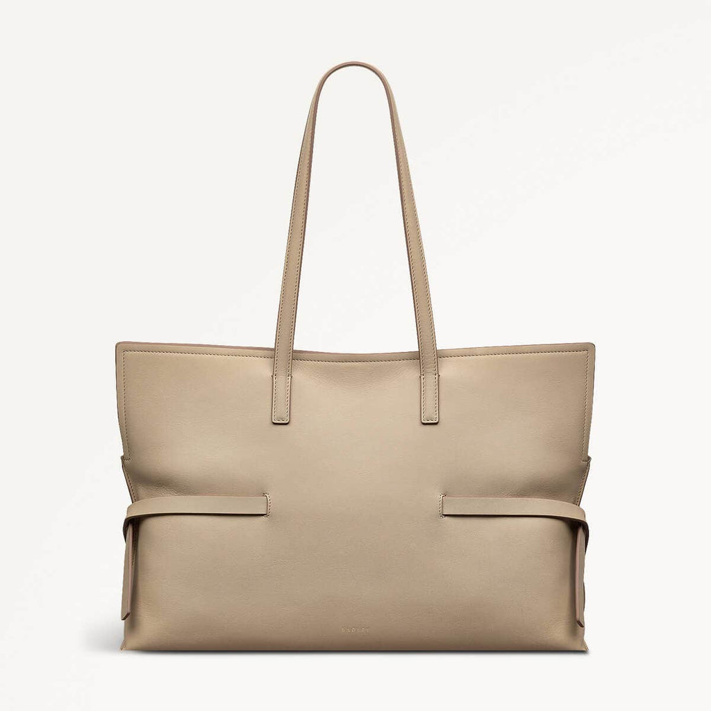 Fleet Street Leather Medium Open Top Tote Bag in Stone - 110303