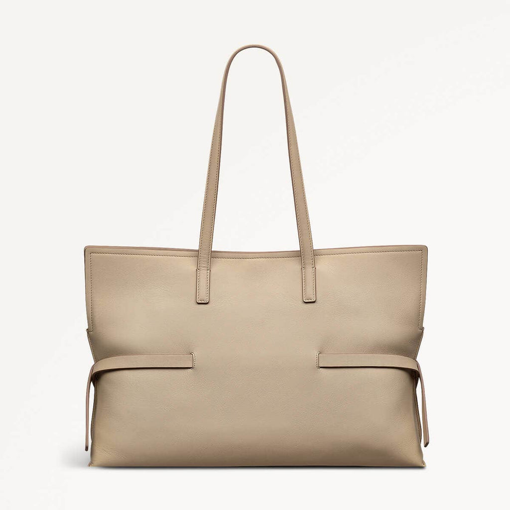 Fleet Street Leather Medium Open Top Tote Bag in Stone - 110303