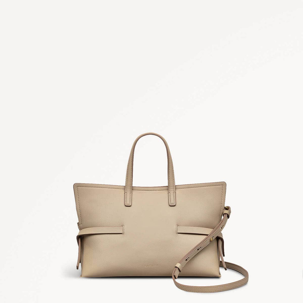 Fleet Street Leather Small Open Top Crossbody Bag in Stone - 110305