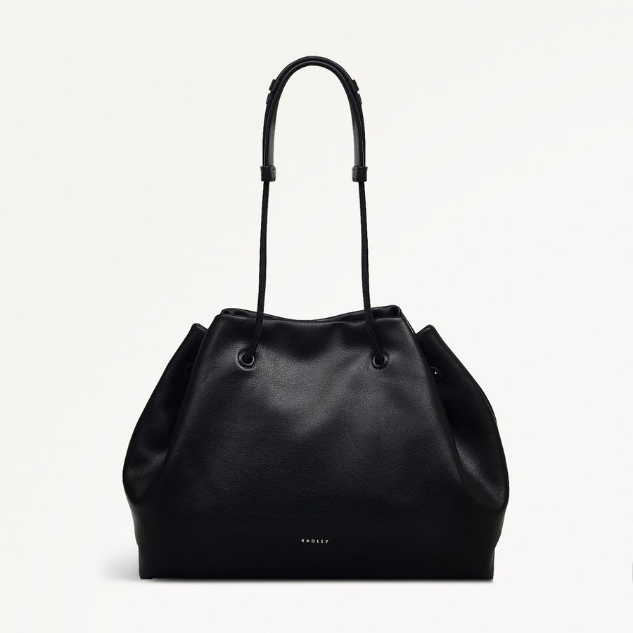 Blake Mews Leather Open Top Shoulder Bag in Black - 110311