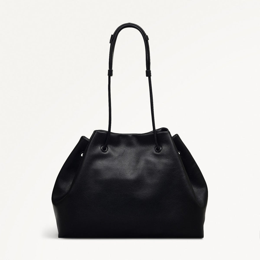 Blake Mews Leather Open Top Shoulder Bag in Black - 110311