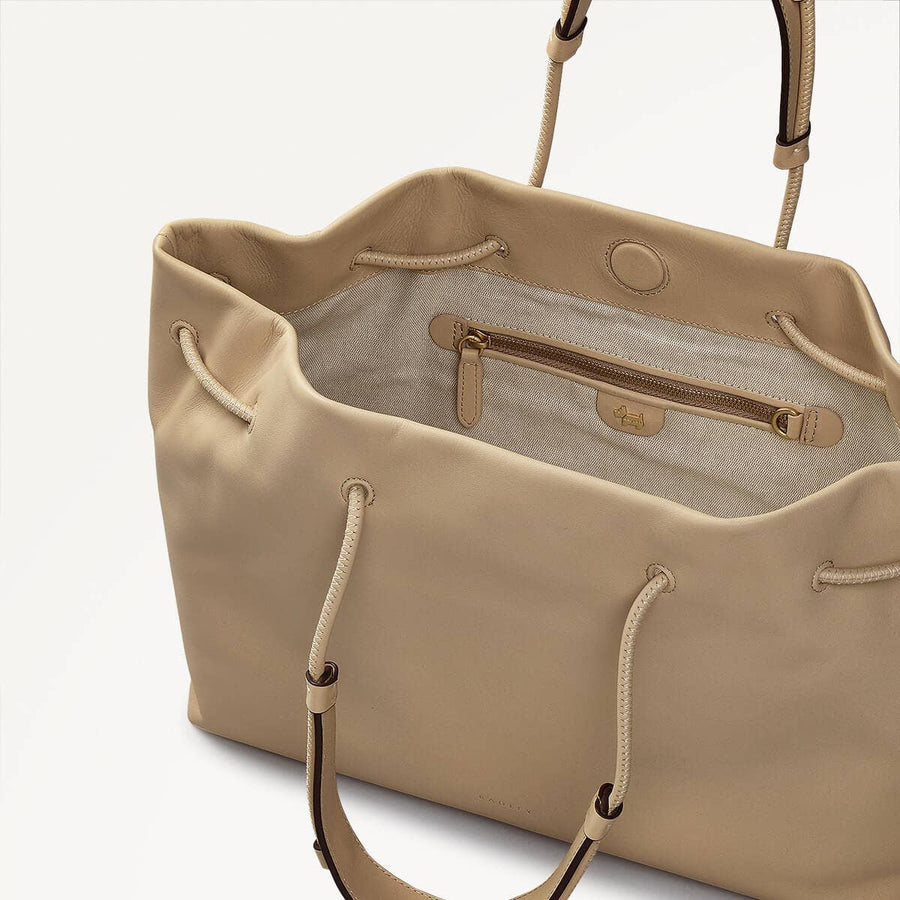 Blake Mews Leather Open Top Shoulder Bag in Stone - 110313