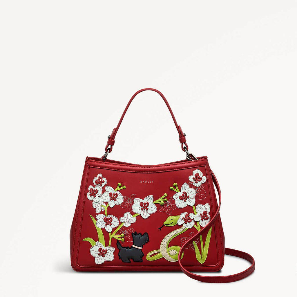 Lunar New Year SS25 Leather Medium Ziptop Satchel Bag in Crimson - 110316