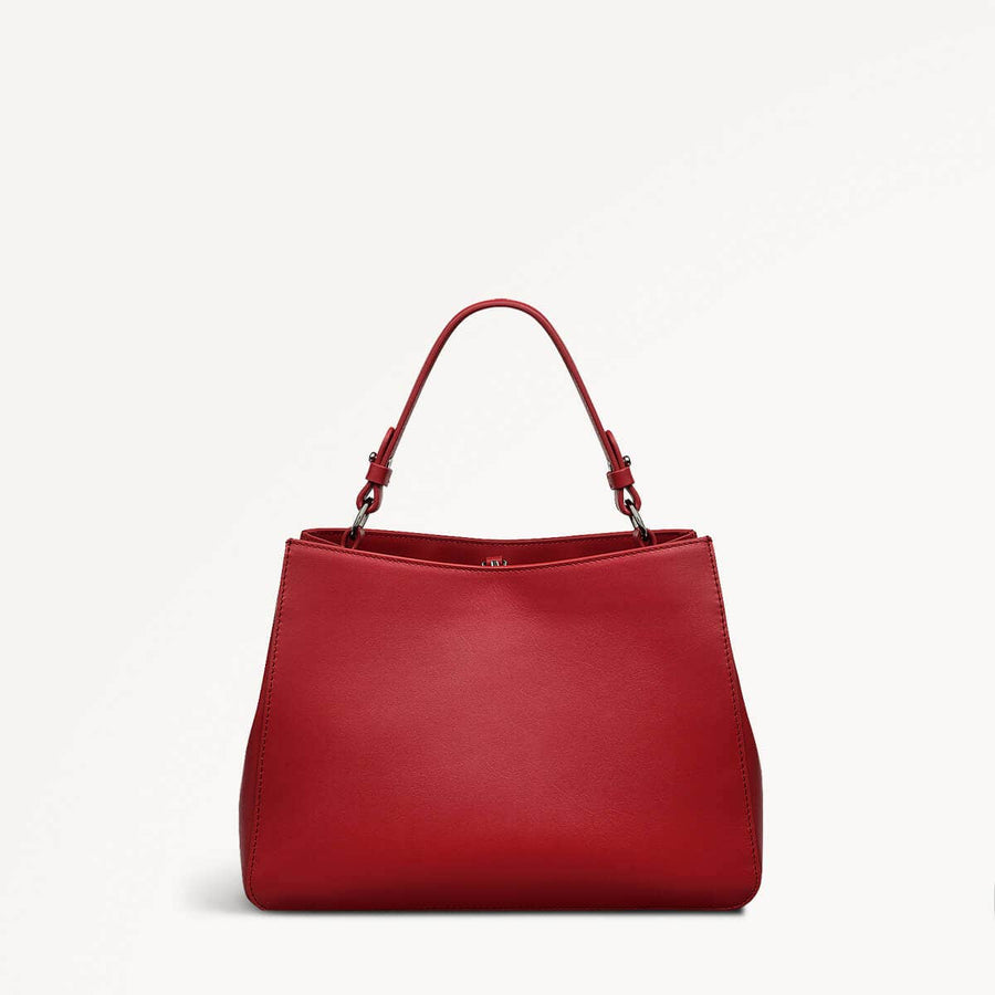 Lunar New Year SS25 Leather Medium Ziptop Satchel Bag in Crimson - 110316