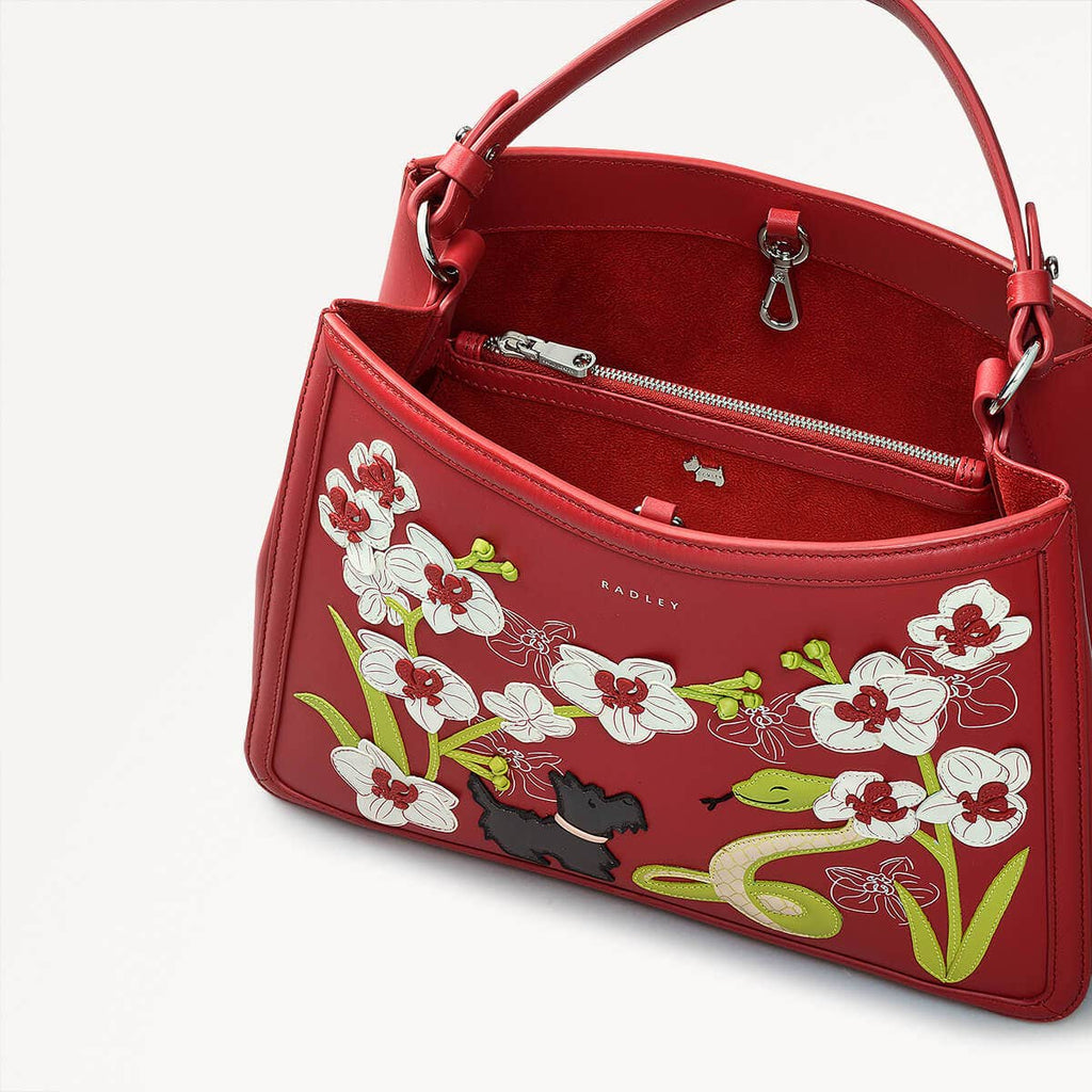 Lunar New Year SS25 Leather Medium Ziptop Satchel Bag in Crimson - 110316