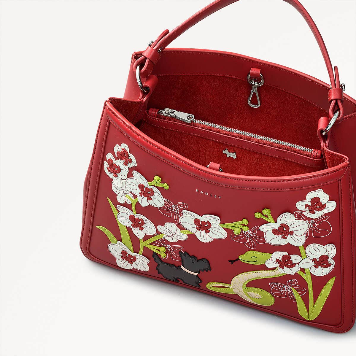Lunar New Year SS25 Leather Medium Ziptop Satchel Bag in Crimson - 110316