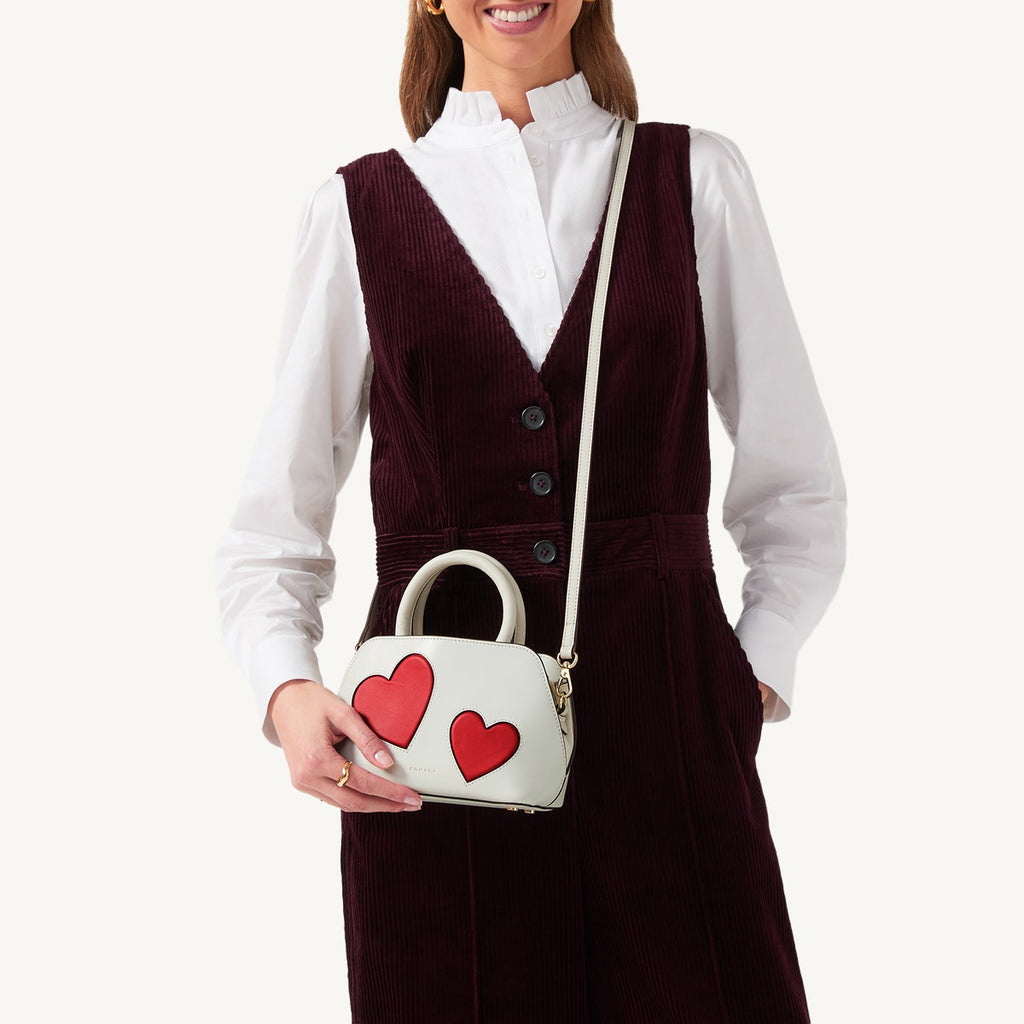 Valentines SS25 Leather Small Ziptop Grab Bag in Chalk - 110320