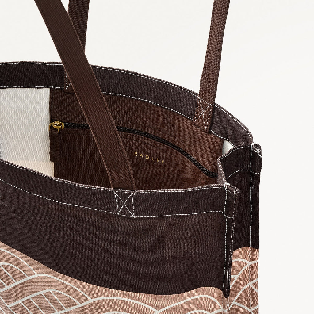 Stripe Fabric Top Tote Dark in Dark Oak - 110328