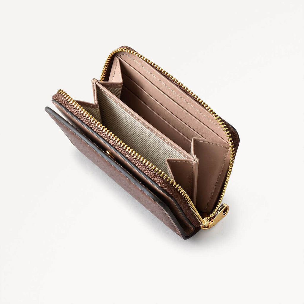 Bow Street Leather Small Zip Around Wallet in Walnut - 110364