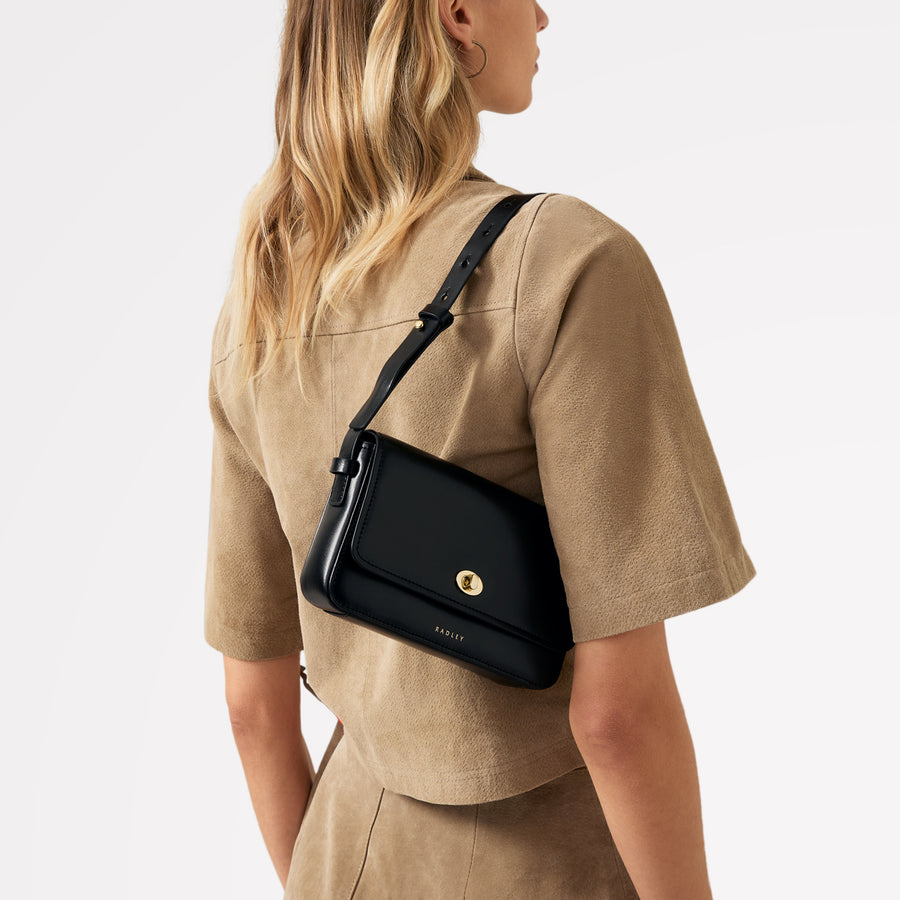 Magpie Lane Leather Small Flapover Shoulder Bag in Black - 110396