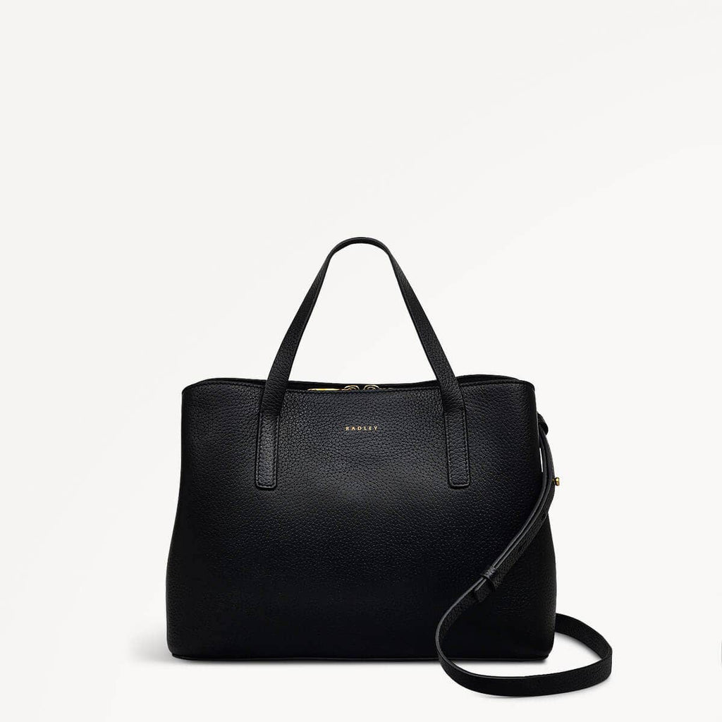 Dukes Place Leather Medium Ziptop Grab Bag in Black - 110419