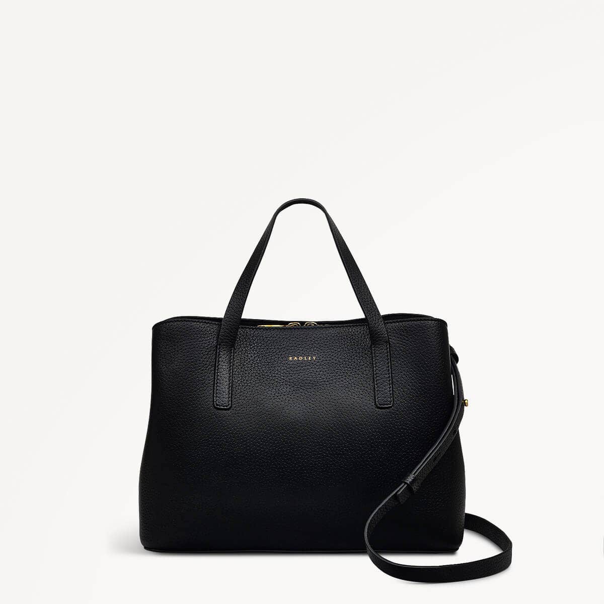 Dukes Place Leather Medium Ziptop Grab Bag in Black - 110419