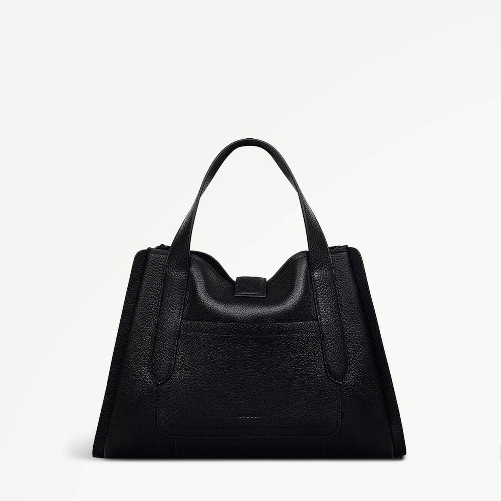 Sloane Street Leather Medium Ziptop Grab Bag in Black - 110429