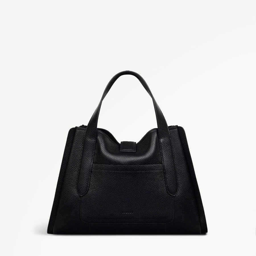 Sloane Street Leather Medium Ziptop Grab Bag in Black - 110429