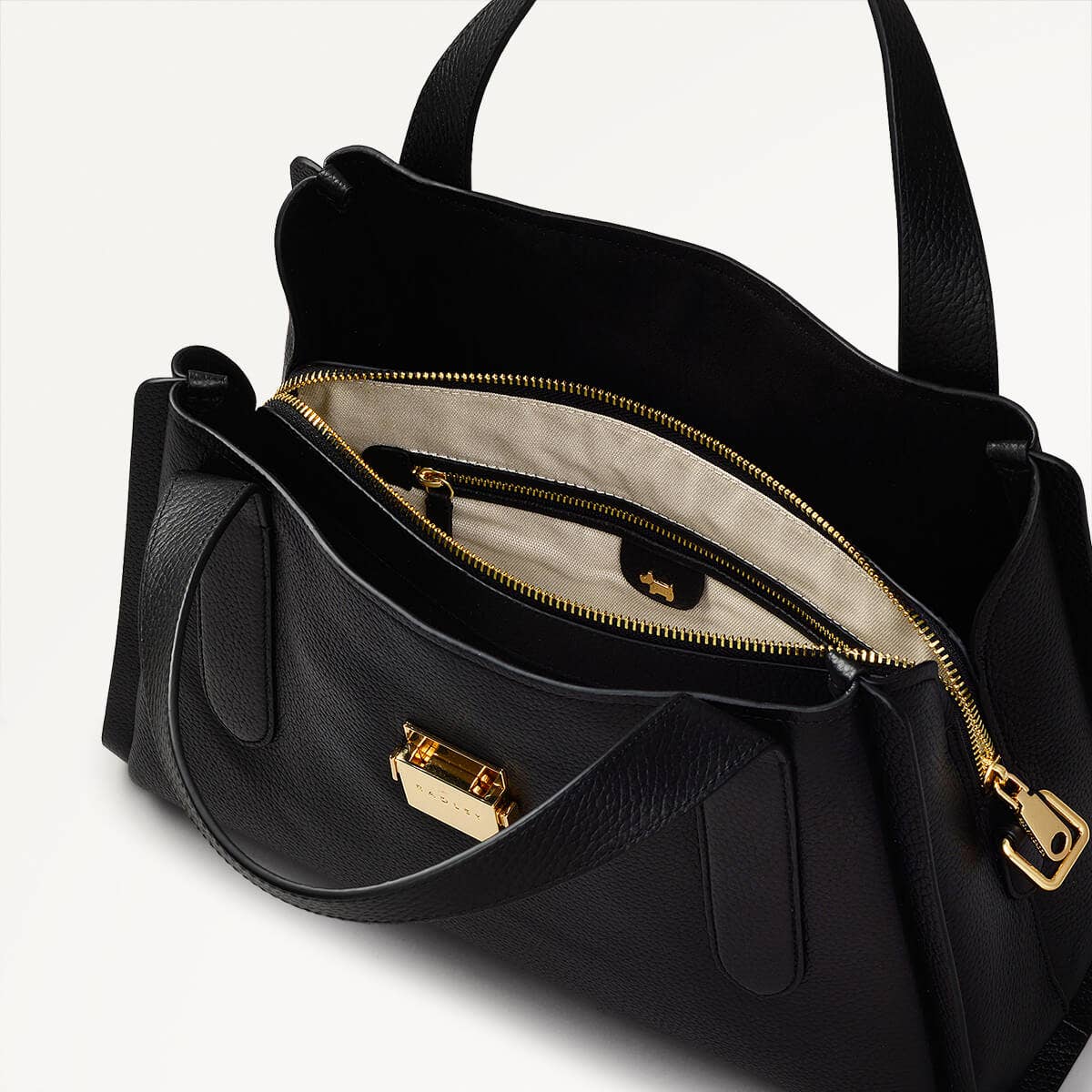 Sloane Street Leather Medium Ziptop Grab Bag in Black - 110429