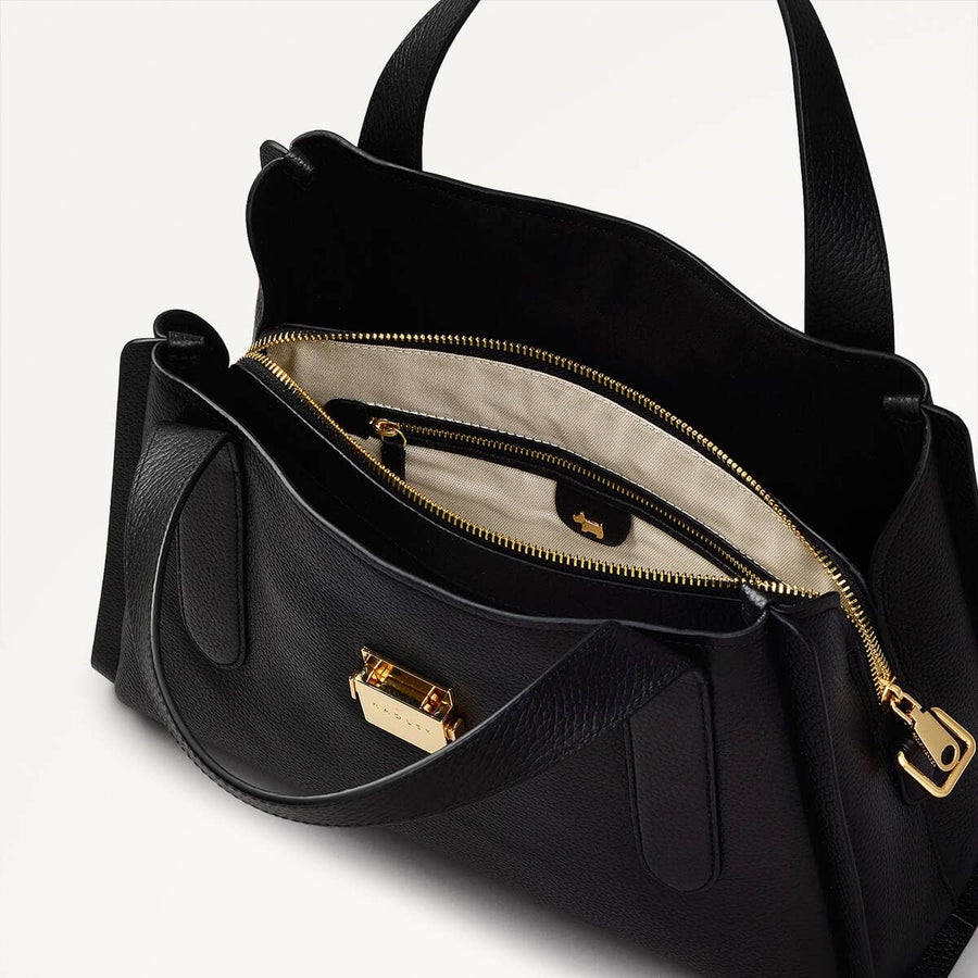 Sloane Street Leather Medium Ziptop Grab Bag in Black - 110429