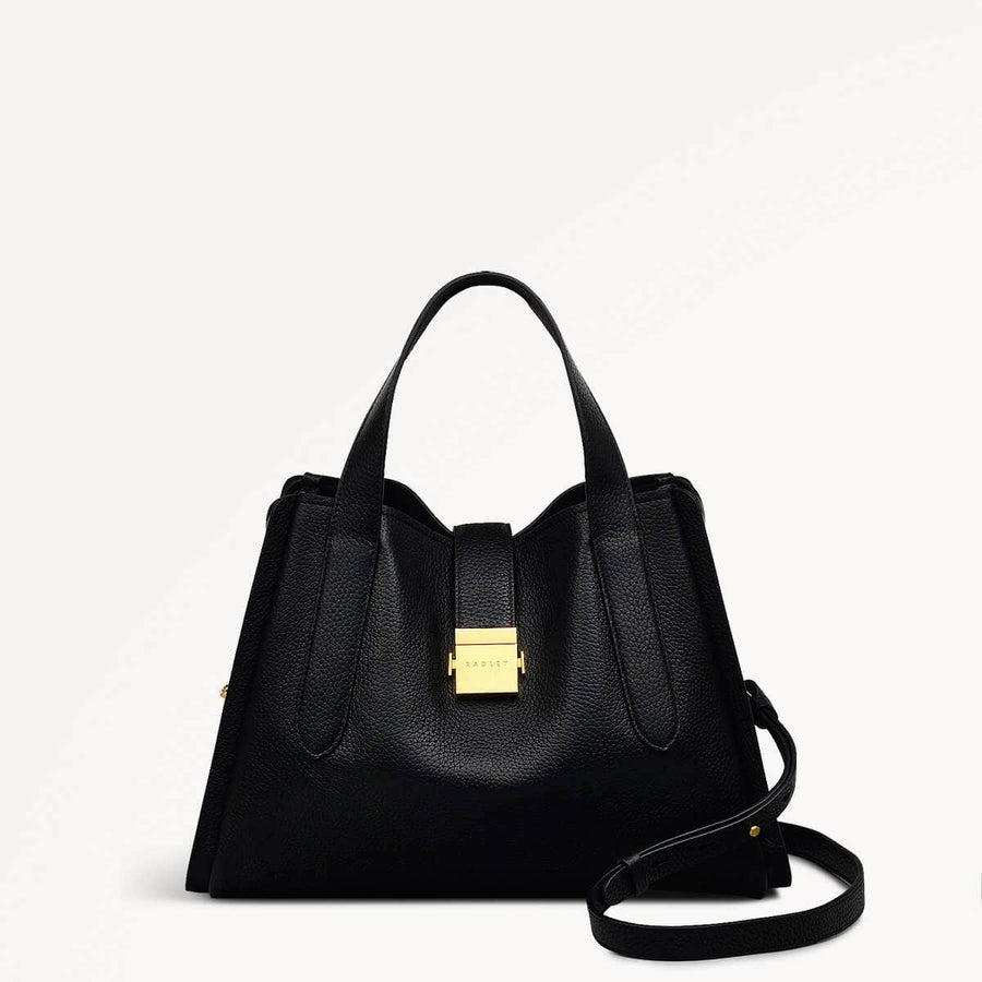 Sloane Street Leather Medium Ziptop Grab Bag in Black - 110429