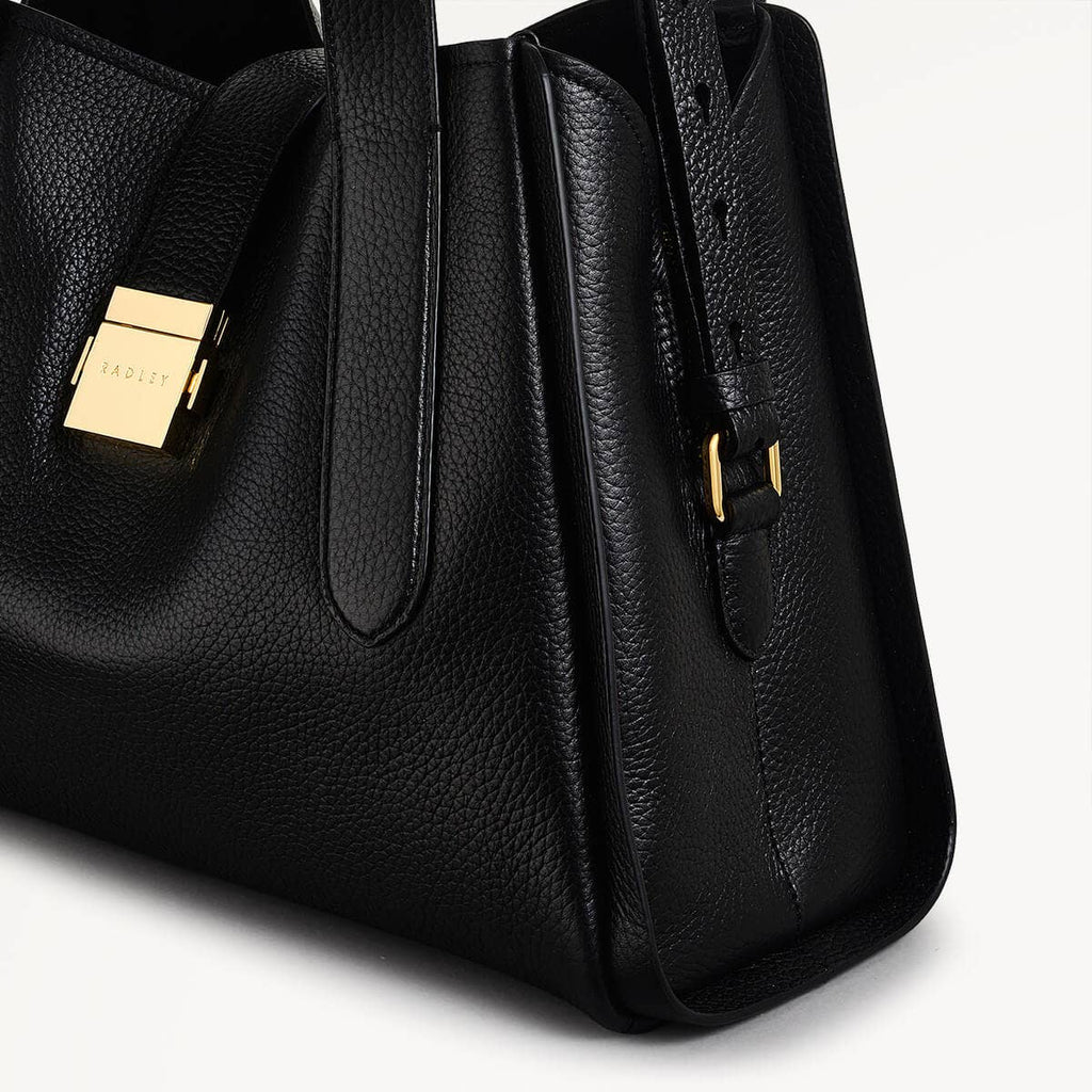 Sloane Street Leather Medium Ziptop Grab Bag in Black - 110429
