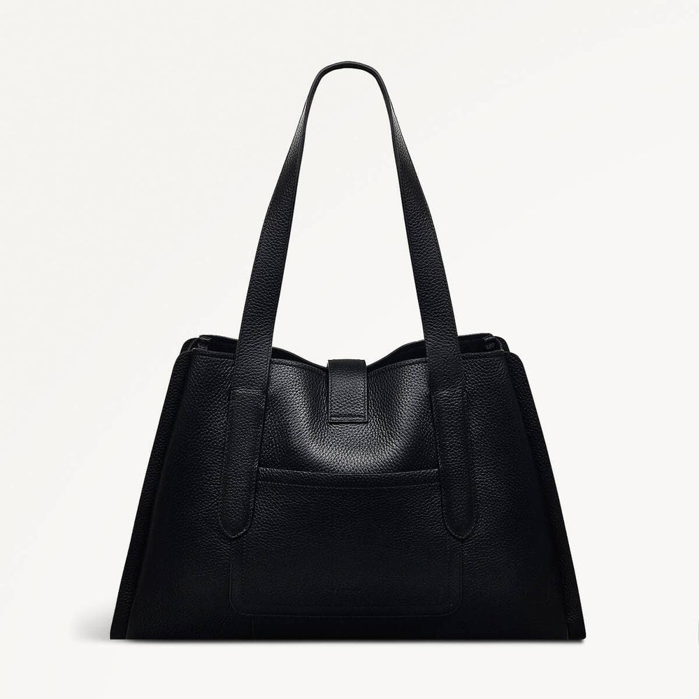 Sloane Street Leather Large Ziptop Shoulder Bag in Black - 110430