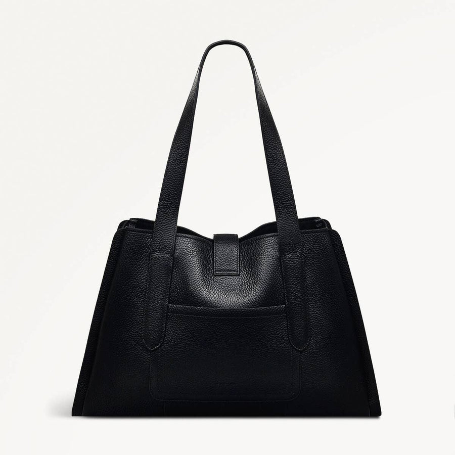 Sloane Street Leather Large Ziptop Shoulder Bag in Black - 110430