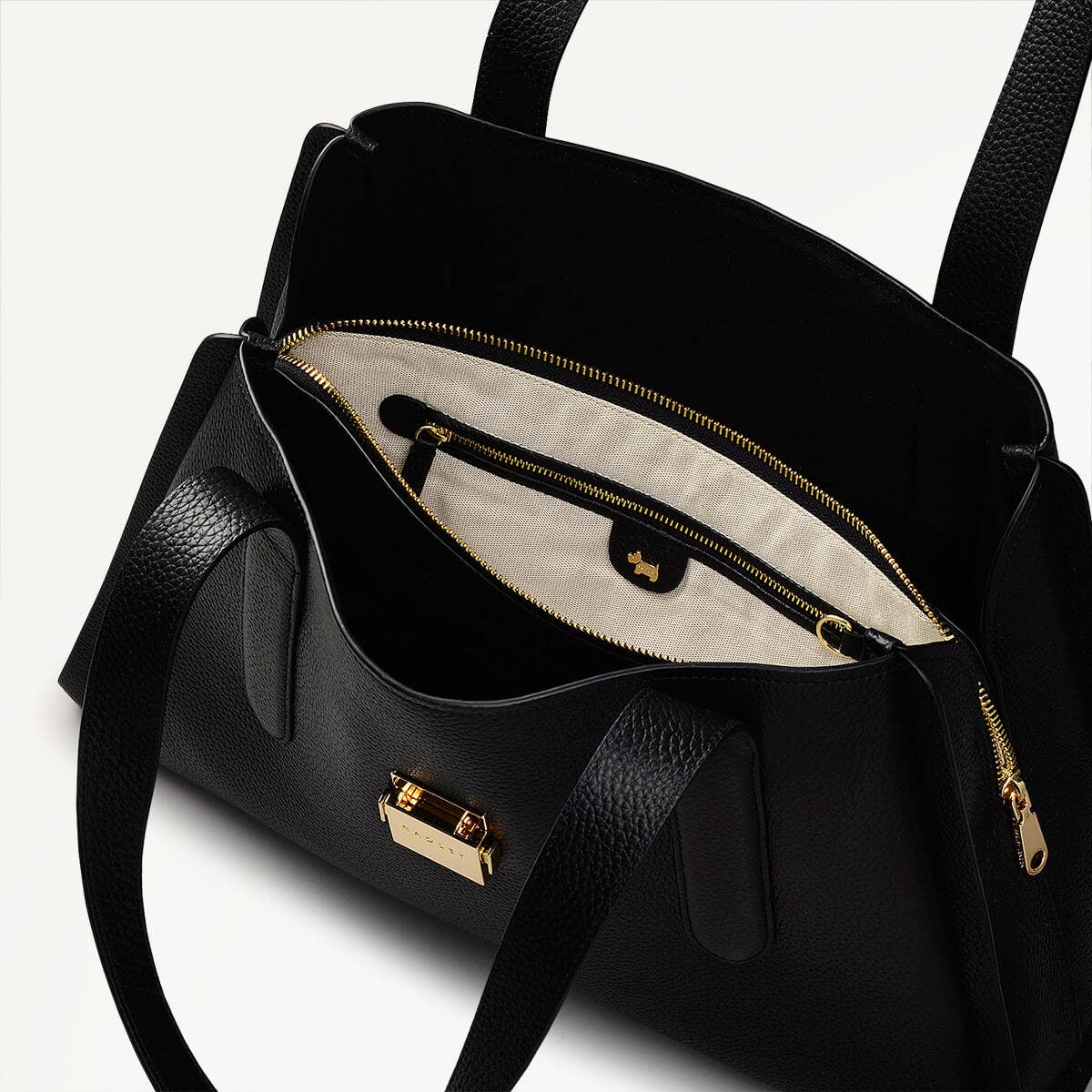 Sloane Street Leather Large Ziptop Shoulder Bag in Black - 110430
