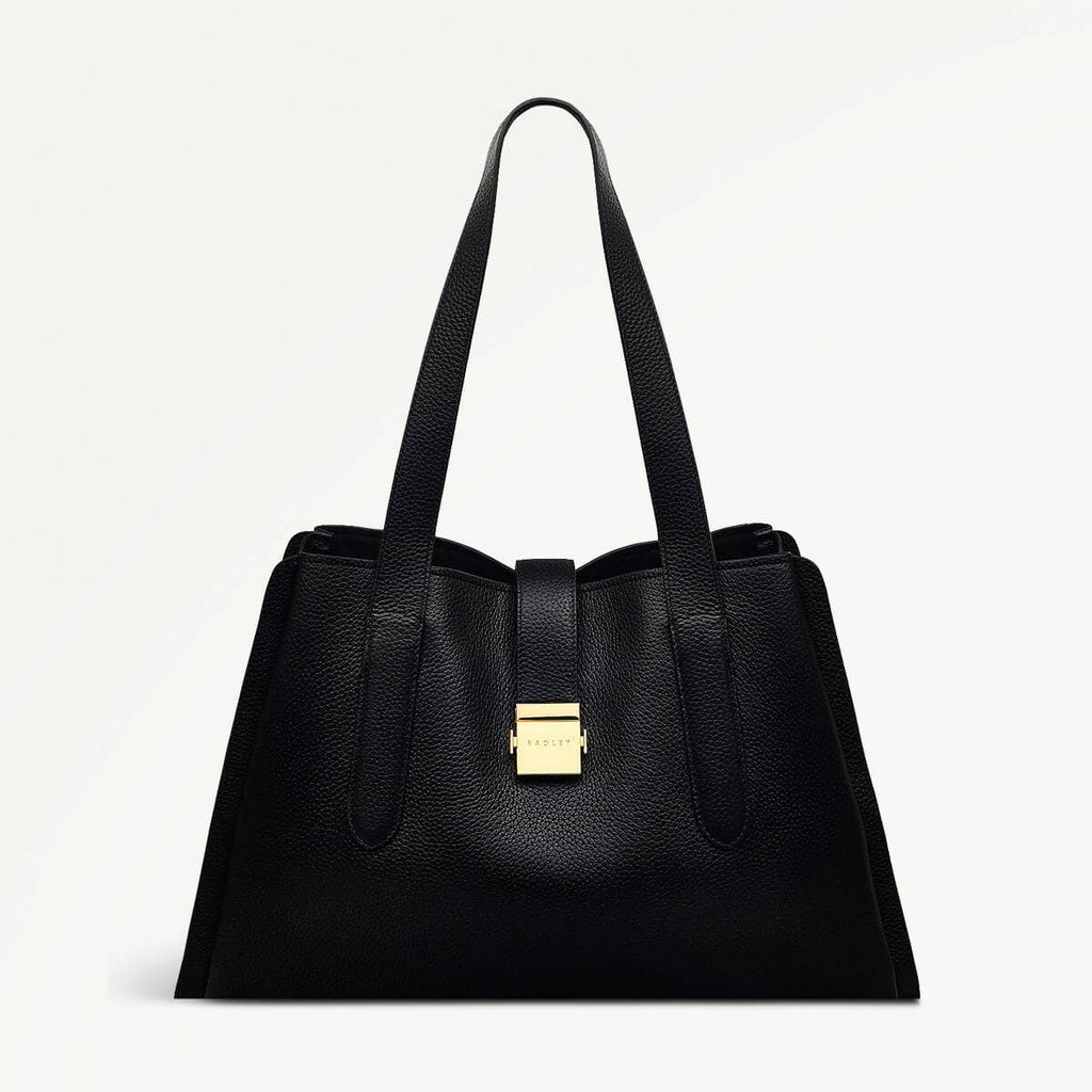 Sloane Street Leather Large Ziptop Shoulder Bag in Black - 110430