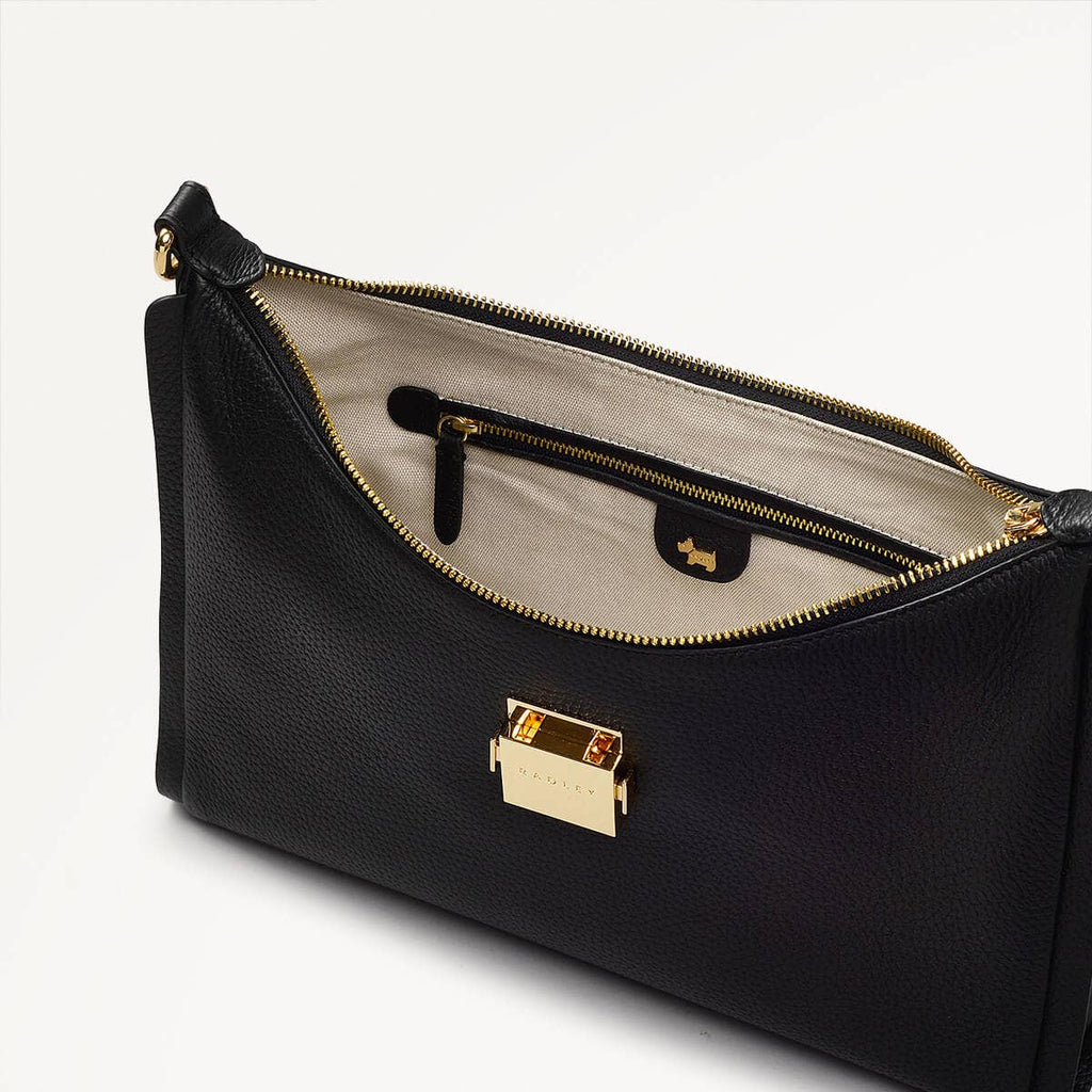 Sloane Street Leather Medium Ziptop Shoulder Bag in Black - 110431