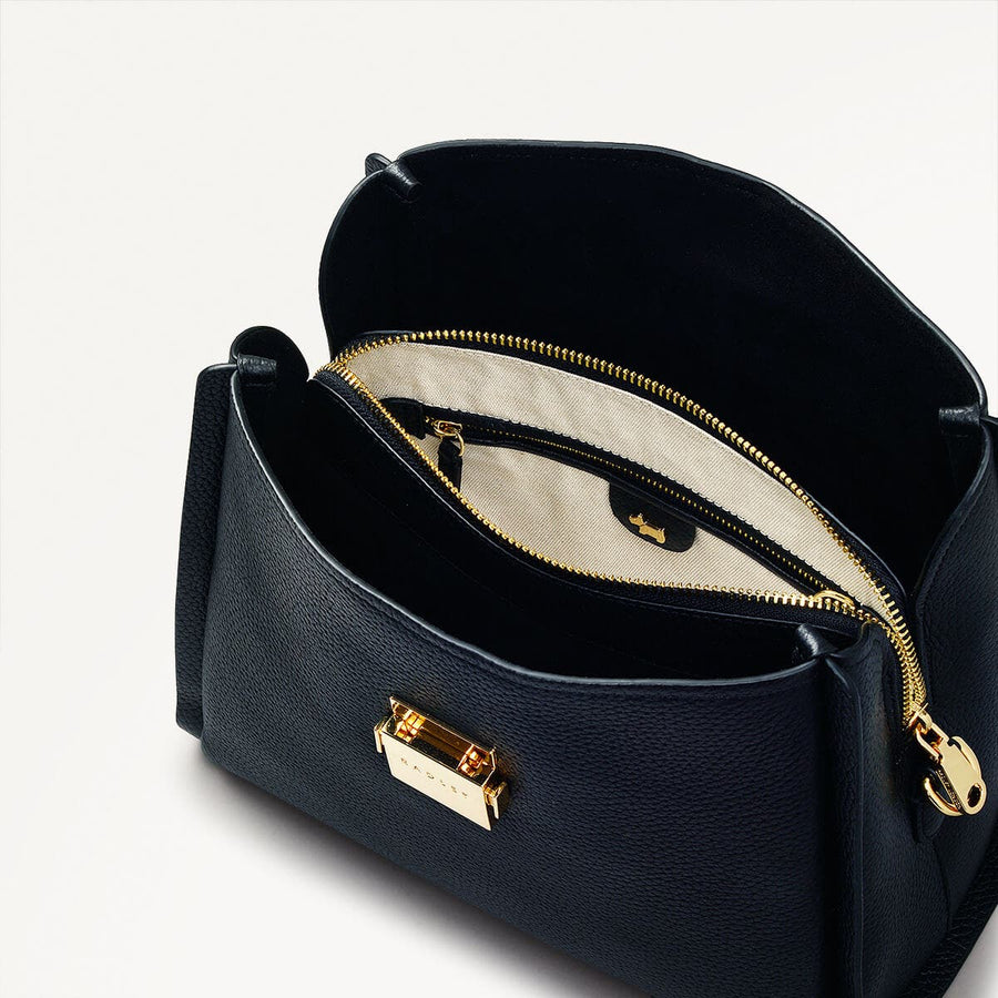 Sloane Street Leather Medium Ziptop Crossbody Bag in Black - 110432