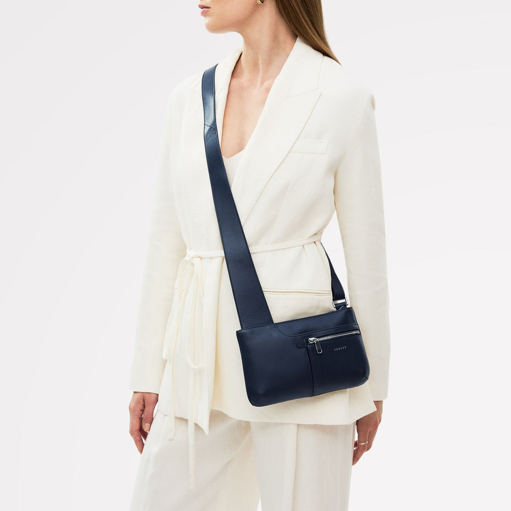 Pockets Leather Mini Ziptop Crossbody Bag in Ink - 110433
