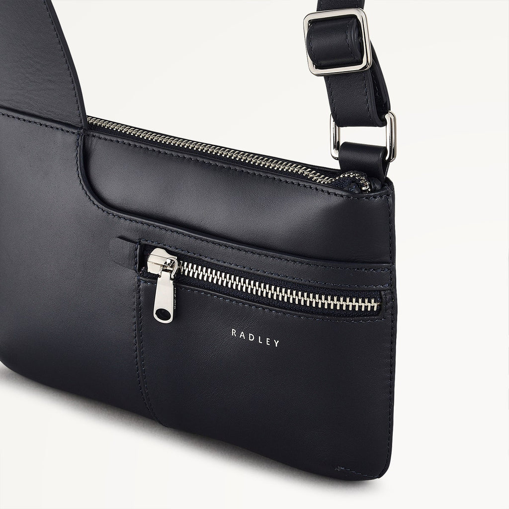 Pockets Leather Mini Ziptop Crossbody Bag in Ink - 110433