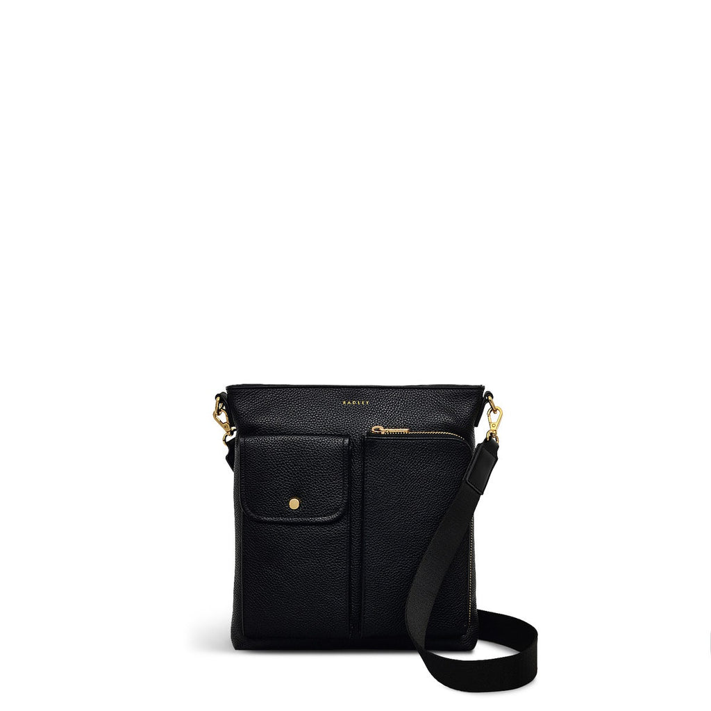 Selby Crescent Leather Small Ziptop Crossbody Bag in Black - 110465