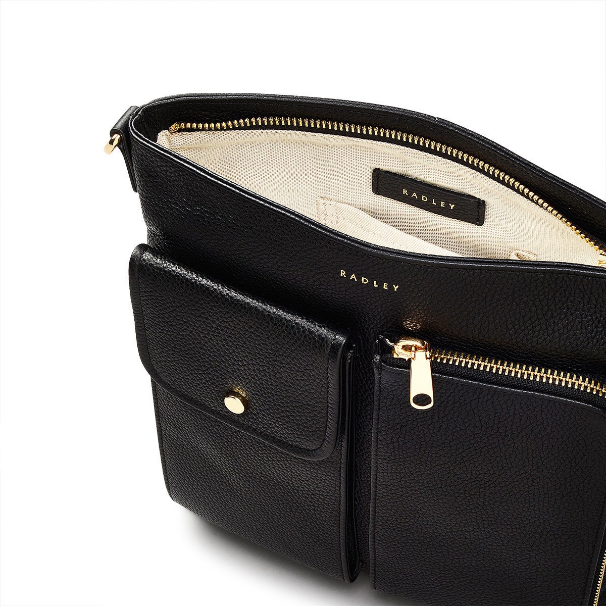 Selby Crescent Leather Small Ziptop Crossbody Bag in Black - 110465