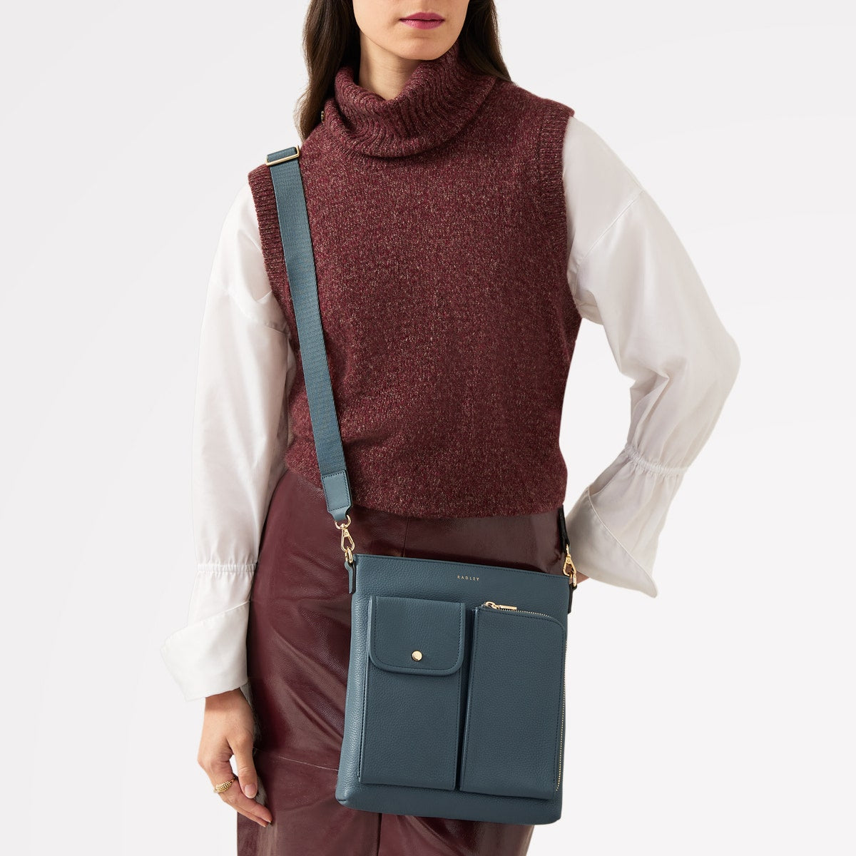 Selby Crescent Leather Small Ziptop Crossbody Bag in Uniform - 110466