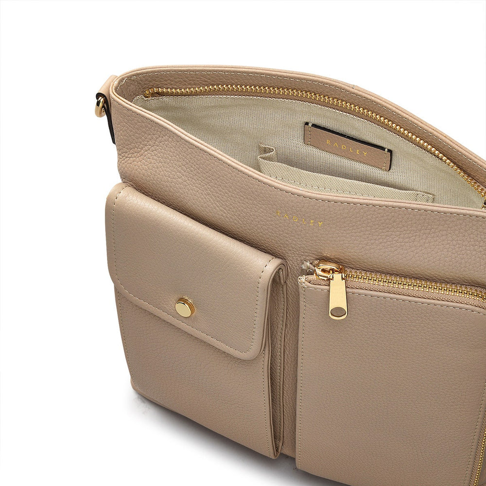 Selby Crescent Leather Small Ziptop Crossbody Bag in Silt - 110467