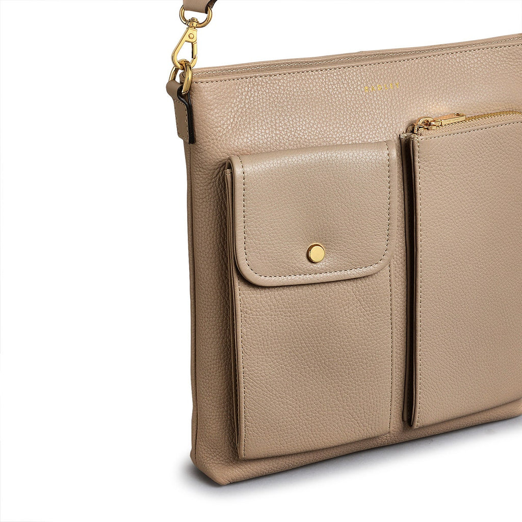 Selby Crescent Leather Small Ziptop Crossbody Bag in Silt - 110467