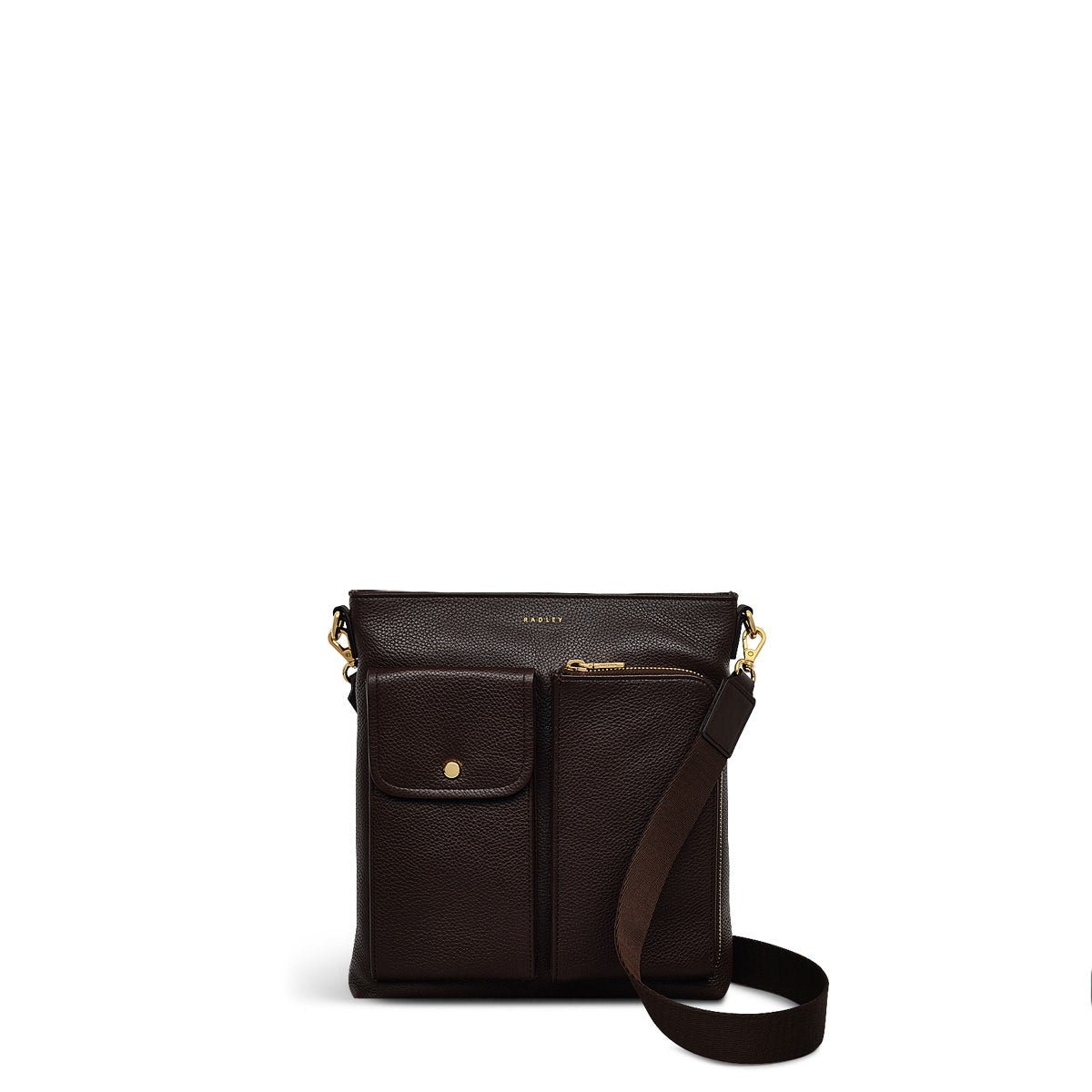 Selby Crescent Leather Small Ziptop Crossbody Bag in Dark Oak - 110468