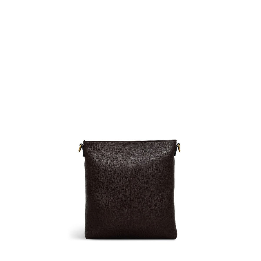 Selby Crescent Leather Small Ziptop Crossbody Bag in Dark Oak - 110468