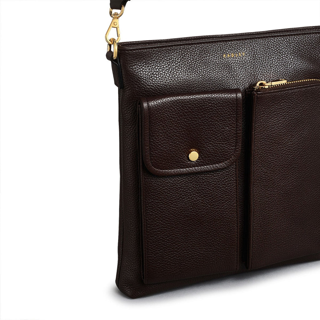 Selby Crescent Leather Small Ziptop Crossbody Bag in Dark Oak - 110468